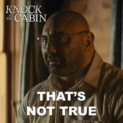 A Movie Poster For Knock At The Cabin Shows A Bald Man With Glasses GIF