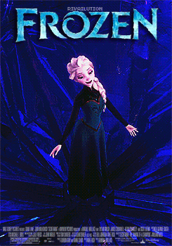 A Movie Poster For The Movie Frozen Shows Elsa In A Blue Dress GIF