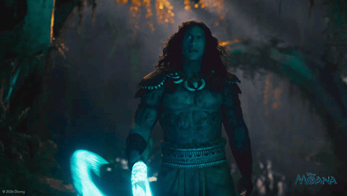 A Movie Poster For The Movie Moana Shows A Man With Long Hair GIF