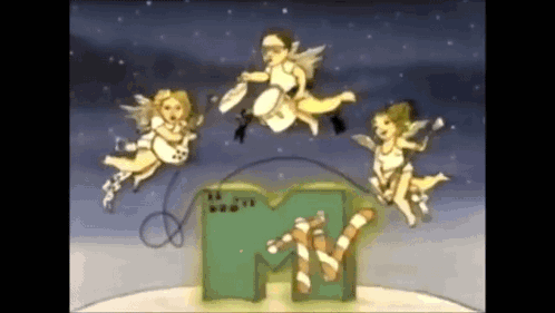 A Mtv Logo With Angels Flying Around It GIF