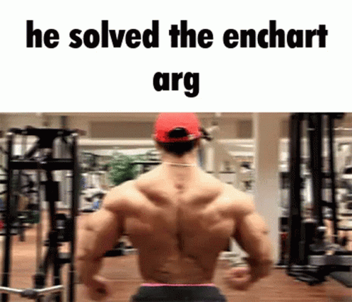 A Muscular Man In A Gym With The Words He Solved The Enchart Arg Above Him GIF