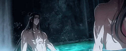 A Naked Man Is Standing In A Pool Of Water . GIF