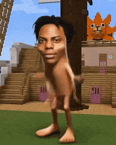 a naked man is standing in front of a castle in a video game