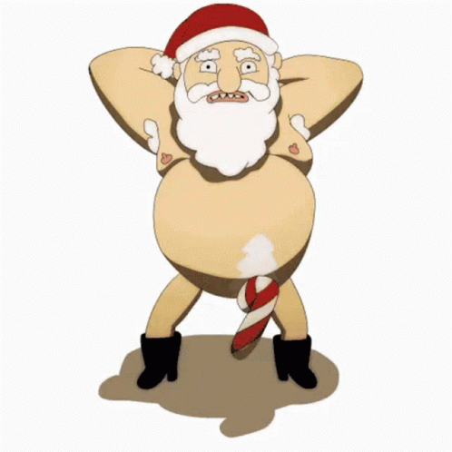 A Naked Santa Claus Is Holding A Candy Cane In His Pants GIF