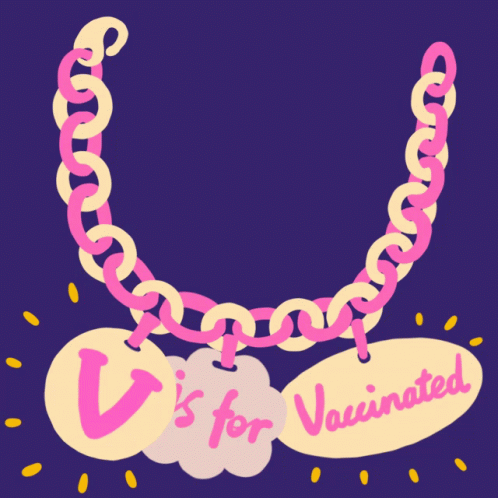 A Necklace That Says " V Is For Vaccinated " GIF
