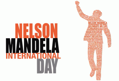 A Nelson Mandela International Day Poster With A Silhouette Of A Man GIF