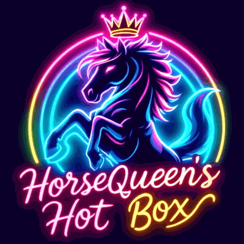 A Neon Sign For Horse Queen 'S Hot Box GIF