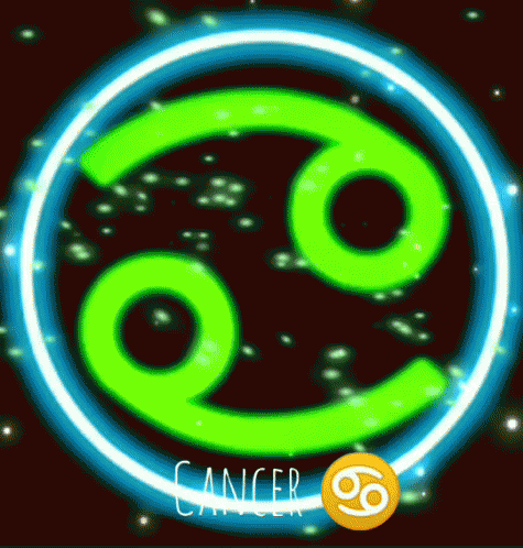 A Neon Sign For The Zodiac Sign Cancer Is Glowing In The Dark GIF