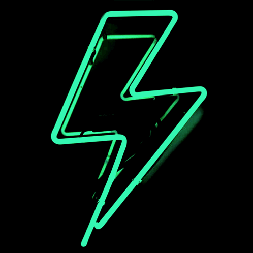 A Neon Sign Of A Lightning Bolt With A Charger Attached To It GIF
