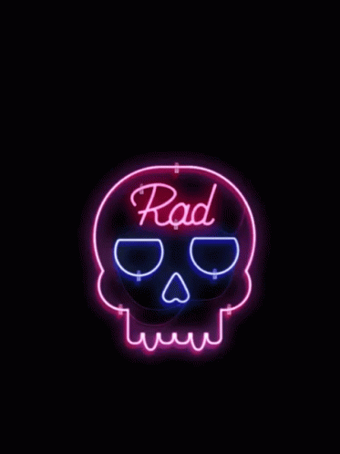 A Neon Sign Of A Skull That Says Rad On It GIF