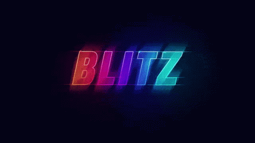 Neon Blitz Sign On Dark Blue Background GIF