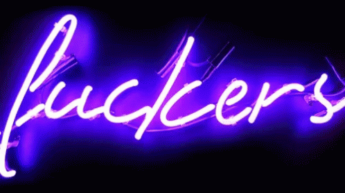 A Neon Sign That Says Fuckers In Purple Letters GIF