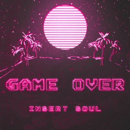 A Neon Sign That Says Game Over On A Dark Background GIF