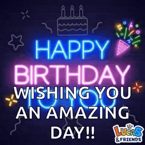 Neon Sign Saying Happy Birthday Wishing You An Amazing Day GIF