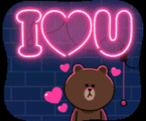 A Neon Sign That Says I Love You With A Brown Bear In The Foreground GIF