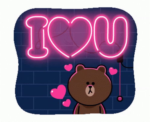 A Neon Sign That Says I Love You With A Brown Bear GIF
