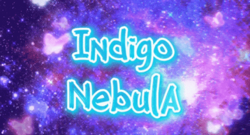 A Neon Sign That Says Indigo Nebula On It GIF