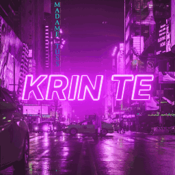 A Neon Sign That Says " Krin Te " Is Lit Up In Purple GIF