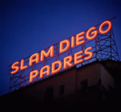 A Neon Sign That Says Slam Diego Padres GIF