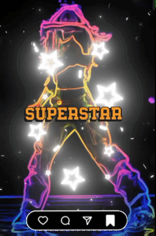 A Neon Sign That Says Superstar With A Person In The Background GIF