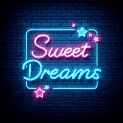 A Neon Sign That Says Sweet Dreams On A Dark Brick Wall GIF