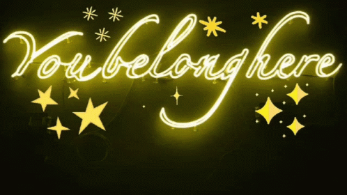 A Neon Sign That Says You Belong Here With Stars GIF