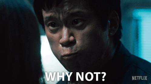 A Netflix Ad Shows A Man Making A Face And Asking Why Not GIF