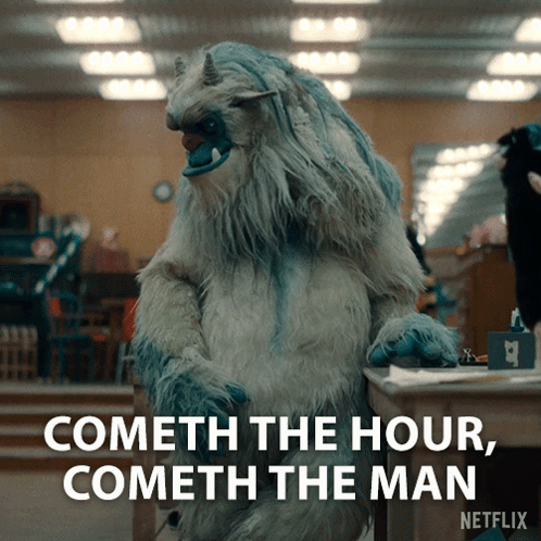 A Netflix Advertisement Shows A Monster With Horns And The Words Cometh The Hour Cometh The Man On The Bottom GIF