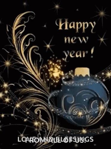 New Year Greeting Card With Blue Ornament GIF