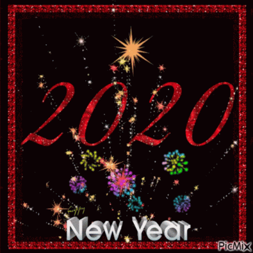 A New Year Greeting Card With Fireworks And Snowflakes GIF