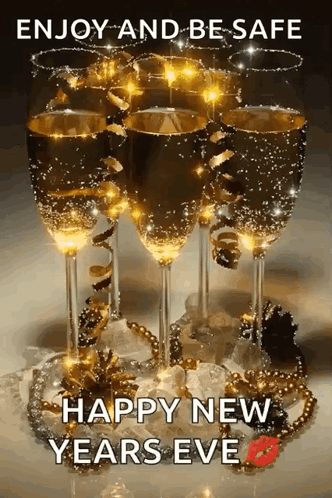 A New Year 'S Eve Greeting Card With Champagne Glasses GIF