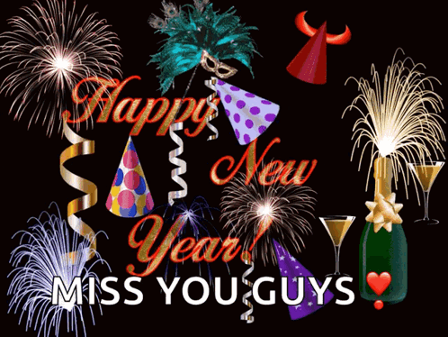 New Year's Eve Card Fireworks And Champagne GIF