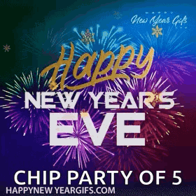 A New Year 'S Eve Greeting Card With Fireworks And The Words Happy New Year 'S Eve Chip Party Of 5 GIF