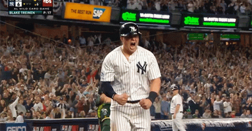 A New York Yankees Baseball Player Celebrates His Home Run GIF