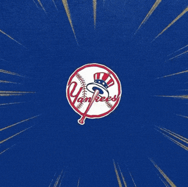 A New York Yankees Baseball Player Is Running In Front Of A Sign That Says " See Ya " GIF