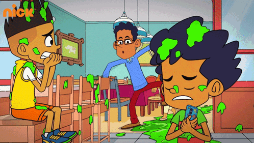 A Nickelodeon Cartoon Shows Two Boys With Green Slime On Them GIF