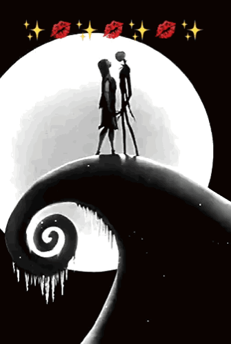 A Nightmare Before Christmas Poster Of Jack And Sally Kissing GIF