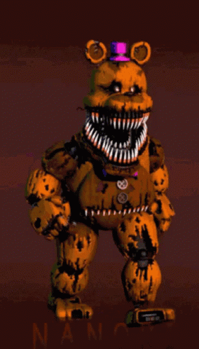 A Nightmare Freddy From Five Nights At Freddy 'S With A Purple Top Hat GIF