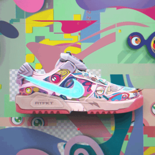 A Nike Shoe With A Blue Swoosh On It GIF