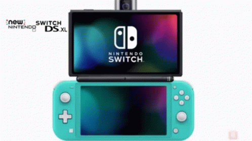 A Nintendo Switch Is Sitting On Top Of A Smaller Nintendo Ds Xl GIF