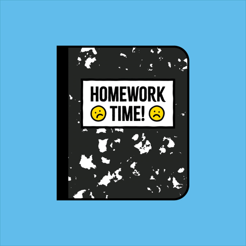 A Notebook With A Sad Face And The Words Homework Time On It GIF