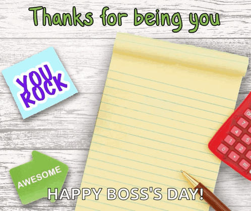 A Notepad With The Words " Thanks For Being You Best Boss " On It GIF