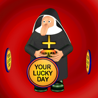 A Nun Is Holding A Sign That Says Winner On It GIF