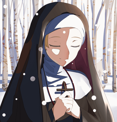 A Nun Praying With A Cross In Her Hand GIF
