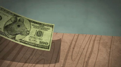 A One Hundred Dollar Bill With A Picture Of A Mouse On It GIF