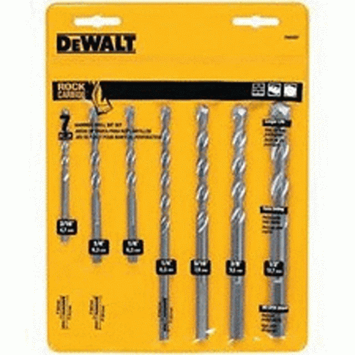 a pack of dewalt rock drill bits on a yellow background .