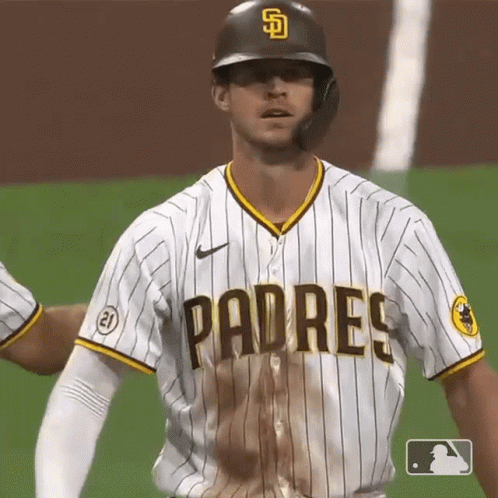 A Padres Baseball Player Wearing A Dirty Uniform GIF