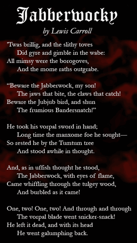 A Page Of Jabberwocky By Lewis Carroll With A Red Background GIF