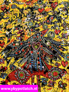 A Painting Of A Bird With The Website Www.ybypotlatch.nl In The Corner GIF