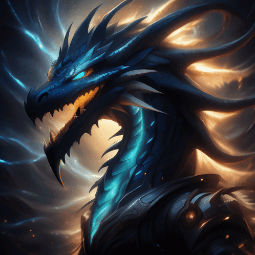 A Painting Of A Blue Dragon With A Glowing Blue Eye GIF